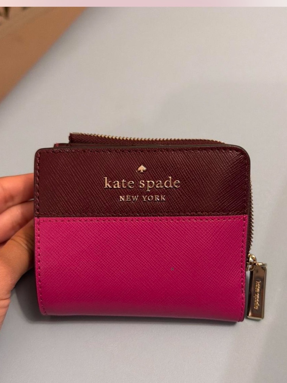 Kate Spade New York Staci colorblock wallet magenta and burgundy